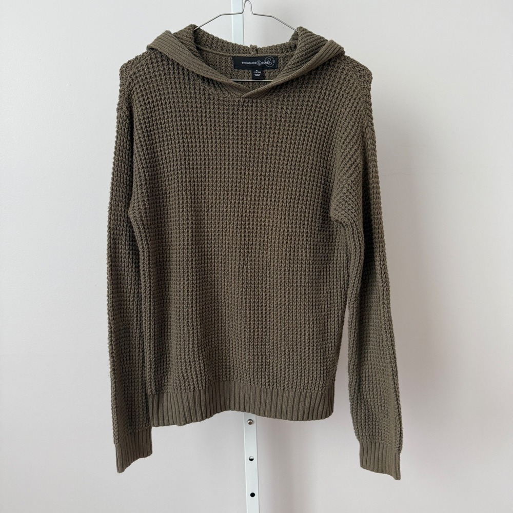 Treasure & Bond‎ Kids Olive Green Waffle Knit Hoodie Sweater XL 14 16